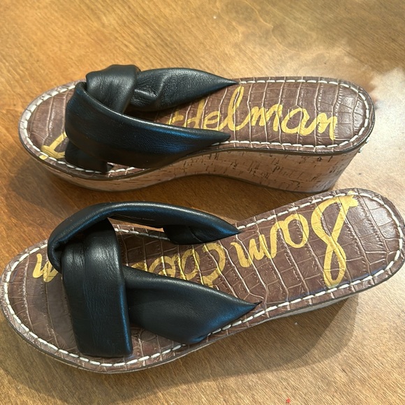 Sam Edelman sz 7 Women's Ramsey Leather Platform Wedge Slides, (Black) - Picture 4 of 6